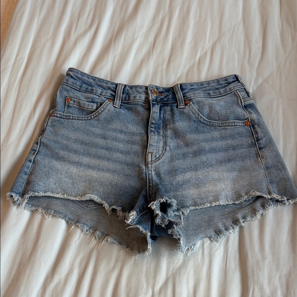 Mavi Light Blue Frayed Jean Shorts